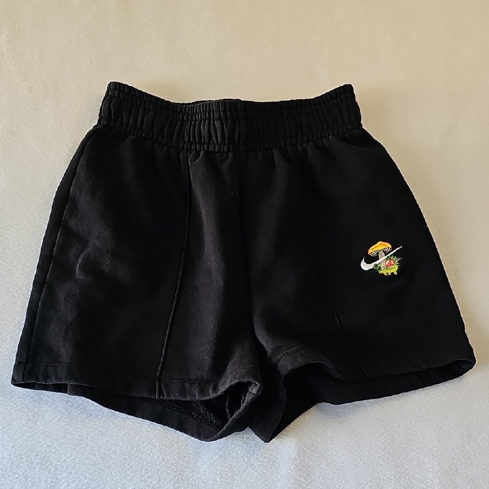 Nike Black Fleece Shorts with Colorful Mushroom Embroidery  Womans Size S